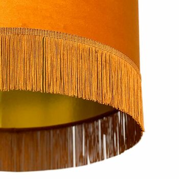 Rust Velvet Lampshades With Gold Lining With Fringing, 6 of 12