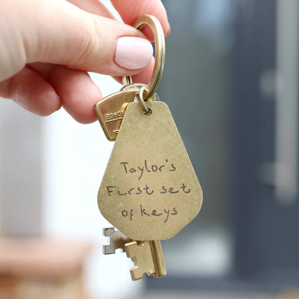 Image of Personalised Engraved Antiqued Brass Keyring