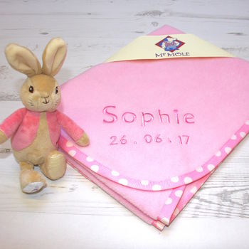 Personalised Blanket With Flopsy Bunny Rattle, 4 of 8