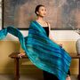 100% Mulberry Silk Scarf, Turquoise Blue And Emerald Brushstroke In Gift Box, thumbnail 1 of 5