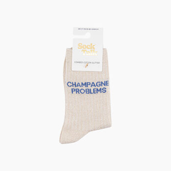 Champagne Problems Combed Cotton Glitter Socks In Cream, 4 of 4
