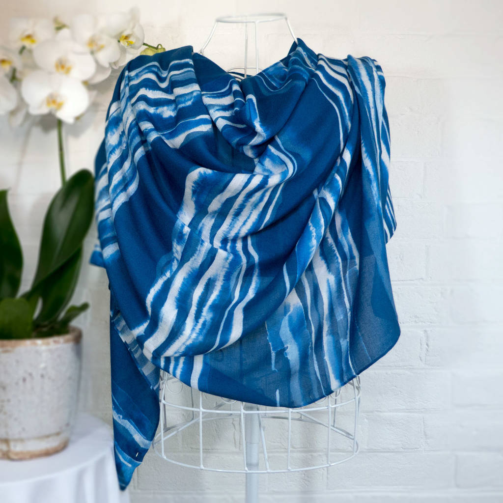 'Blue Lines' Large Luxury Scarf Wrap By albaquirky | notonthehighstreet.com