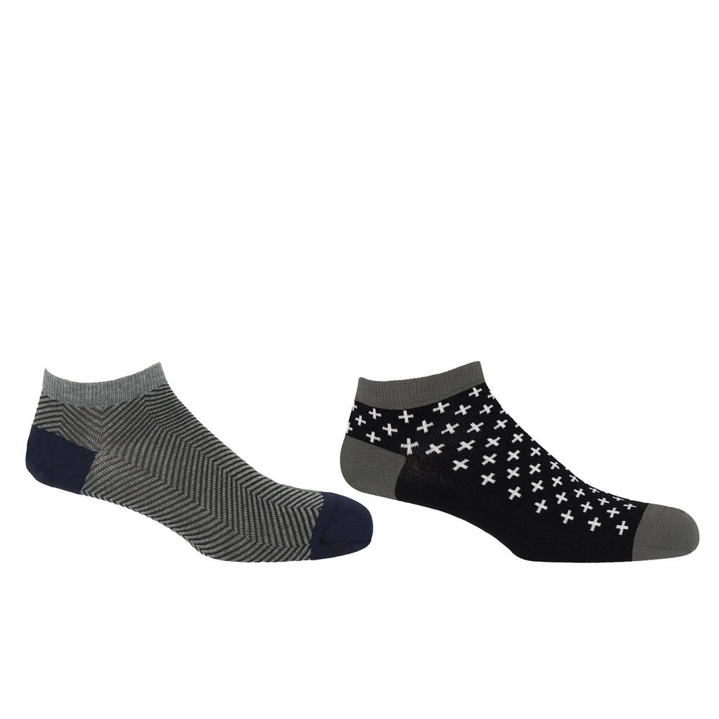 Lux Taylor Grey And Crosslet Black Men's Trainer Socks, 1 of 8