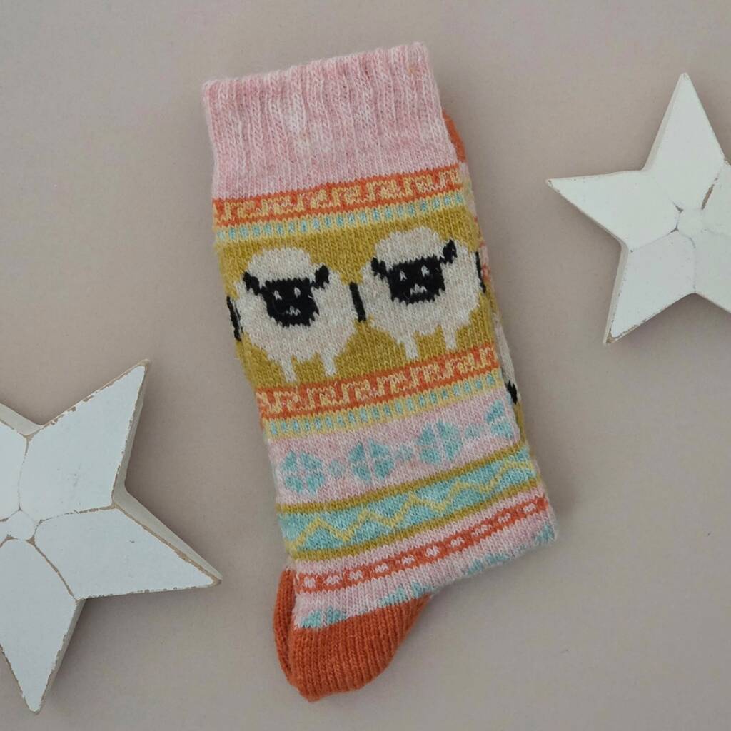 Wool Blend Sheep Socks In Pink, 1 of 2