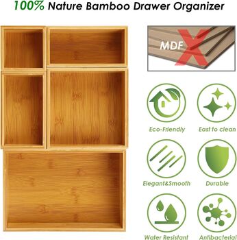 Set Of Five Bamboo Desk Drawer Organise Trays, 5 of 7