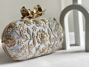 Ice Blue Roselyn Embroidered Clutch, 5 of 5