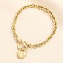 Stainless Steel T Bar Heart Charm Bracelet In Gold Plating, thumbnail 1 of 4