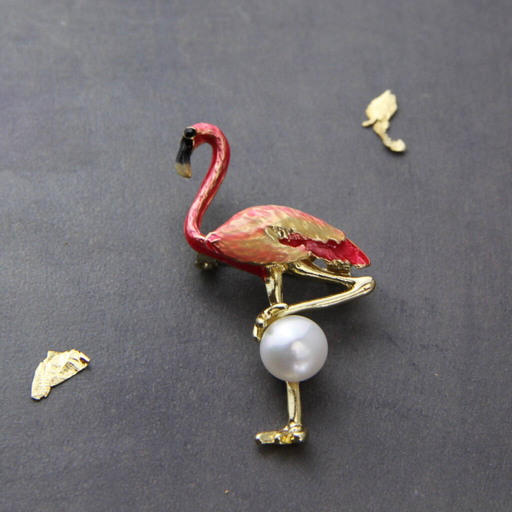 Colourful Pink Flamingo Pearl Brooch By Vintage by Gaamaa