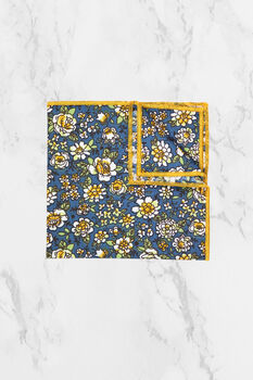 Wedding 100% Cotton Floral Print Tie In Blue And Yellow, 5 of 9