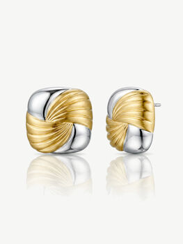 Two Tone Big Statement Stud Earrings In Silver And Gold, 2 of 3