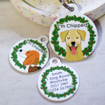 Personalised Christmas Dog ID Tag Holly Wreath, 3 of 10
