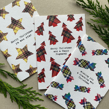 Set Of Six Scottish Christmas Cards With Tartan Pattern, 4 of 9