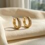 18k Gold Plated Luxe Pave Huggie Earrings, thumbnail 1 of 3