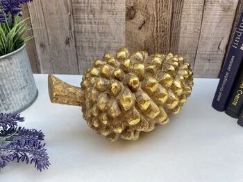 Set Of Three Champagne Gold Pinecone Decorations Ornaments, 3 of 9