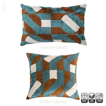 Geometric Blue And Brown Velvet Pillow Cover 50x50cm, 5 of 6