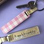 Personalised Pink Gingham Glitter Stick Keyring, thumbnail 1 of 4