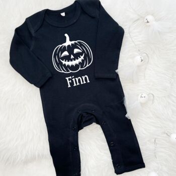 Personalised Pumpkin First Halloween Babygrow, 2 of 3