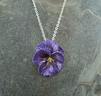 Pansy Purple Flower Pendant Necklace, 2 of 5