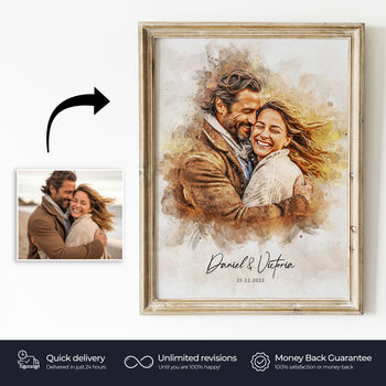 Personalised Watercolor Portrait From Photo Boyfriend/Girlfriend Gift, 3 of 9