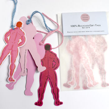 100% Recycled Set Of Four Naked Men Gift Tags, 5 of 6