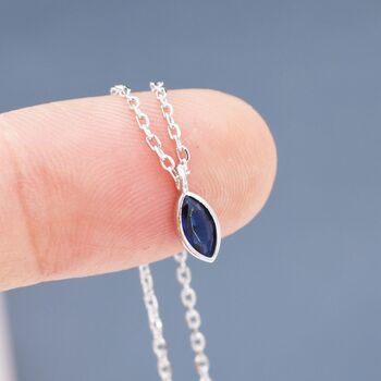 Extra Tiny Sapphire Blue Marquise Cz Necklace, 4 of 12