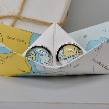 Nautical Chart Map Cufflinks In Paper Boat, 5 of 8