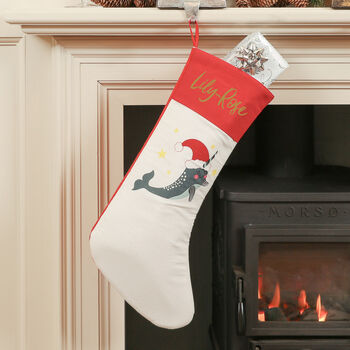 Personalised Noel The Narwhal Christmas Stocking, 3 of 7