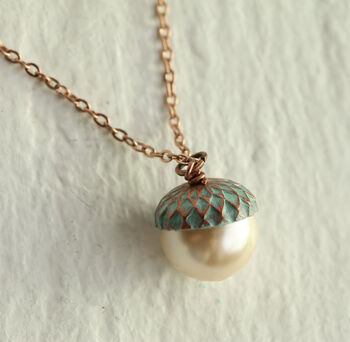 Gold Verdigris Pearl Acorn Necklace, 10 of 10