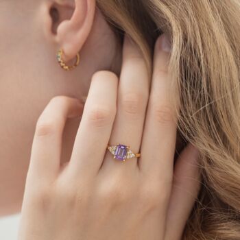 Lavender Amethyst Emerald Cut Ring In Silver And Gold Vermeil, 7 of 12