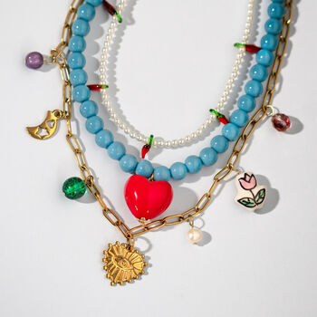 Turquoise Bead And Charm Necklace Set Of Three, 4 of 6