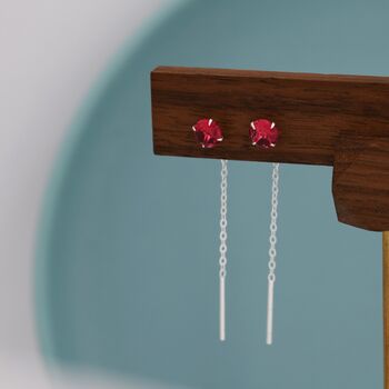 Ruby Red Cz Crystal Threader Earrings Sterling Silver, 3 of 11