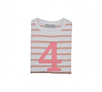 Dusty Pink + White Breton Striped Number/Age T Shirt, 5 of 6
