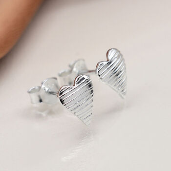 Sterling Silver Embossed Heart Stud Earrings, 2 of 5
