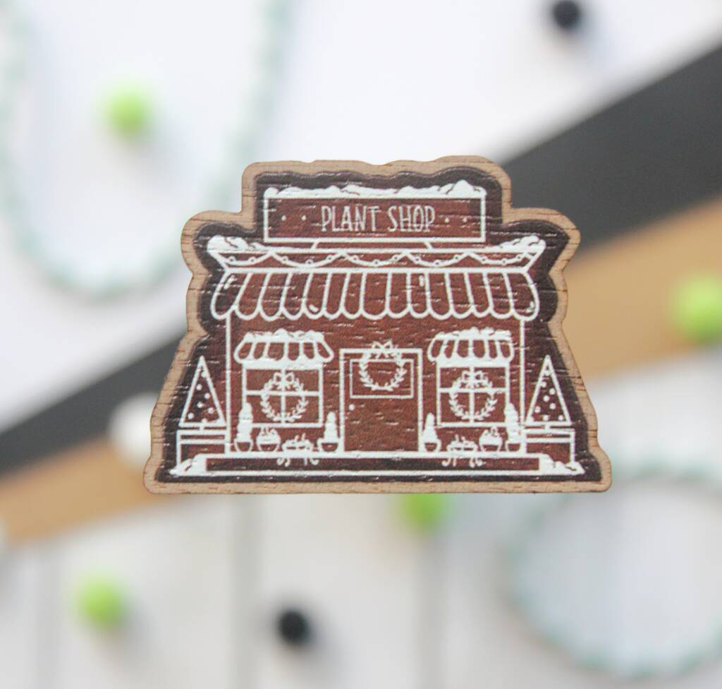 Christmas Wooden Pin Badge, Gingerbread Plant Shop, 1 of 3