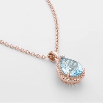 Blue Topaz 18k Rose Gold Plated Pear Drop Necklace, 2 of 4