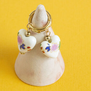 Floral Porcelain Heart Huggie Earrings, 4 of 11