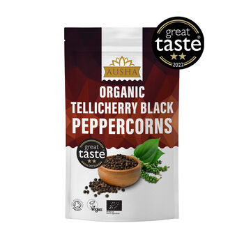 Ausha Organic Tellicherry Peppercorns Whole 100g Great Taste Award 2025 UK Certified Organic By Soil Association, 2 of 12
