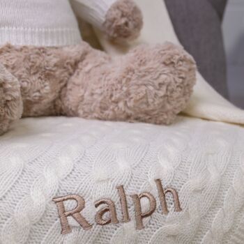 Personalised Cable Knit Cashmere Baby Blanket, 2 of 11