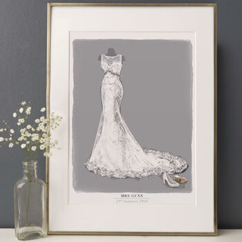 Illustrated Wedding Dress Illustration Portrait, 4 of 10