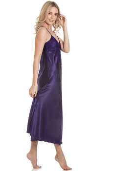 British Made Purple Long Satin Nightdress With Deep Lace Detail Ladies Size 8 To 28 UK, 2 of 5