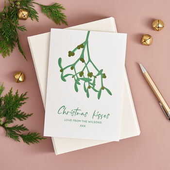 Personalised Gold Foil Mistletoe Christmas Card, 2 of 2