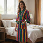 Rainbow Stripe Print 100% Cotton Dressing Gown, thumbnail 4 of 7