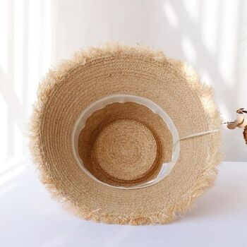 Monaco Beige Natural Frizz Fringe Straw Beach Hat, 3 of 4