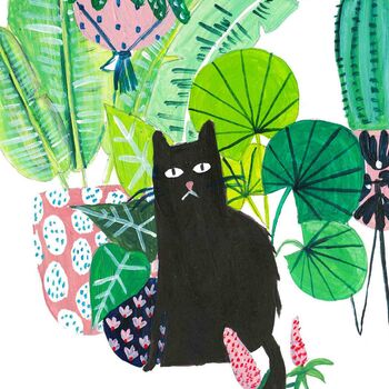 Black Plant Cat Art Print, 4 of 5