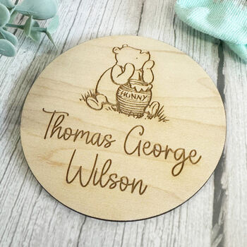 Personalised Wooden Baby Name Announcement Disc, 6 of 7