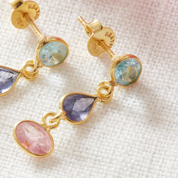 Multicoloured Tourmaline Gold Plated Silver Studs, 6 of 9
