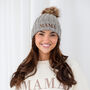 Mama Embroidered Faux Fur Pom Pom Bobble Hat, thumbnail 2 of 6