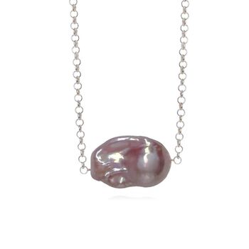 Silver Pink Baroque Pearl Necklace, 2 of 6