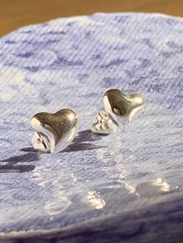 Unusual Sterling Silver Heart Stud Earrings, 2 of 3