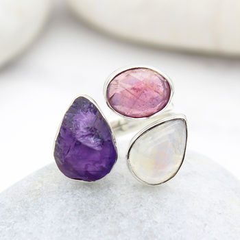 Ruby, Moonstone And Amethyst Adjustable Silver Ring, 3 of 7